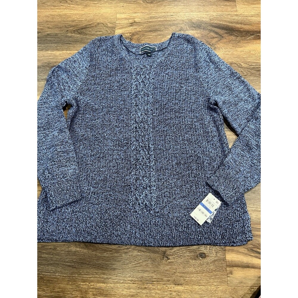 Karen Scott Women’s XL Blue Marled Cable Knit Sweater Pullover NWT